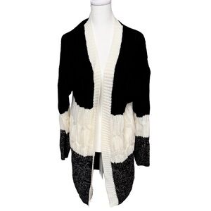 SHEIN Black and White Color Block Cardigan Sweater